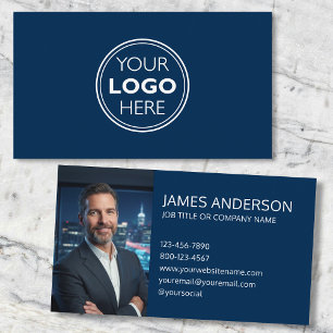 Professional Logo Profile Photo Minimalist Navy  Business Card