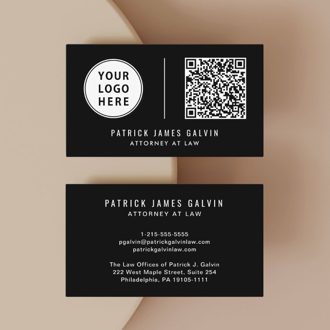 Professional Logo QR Code Black Business Card (Our user-friendly template will generate your QR code automatically from your website address)