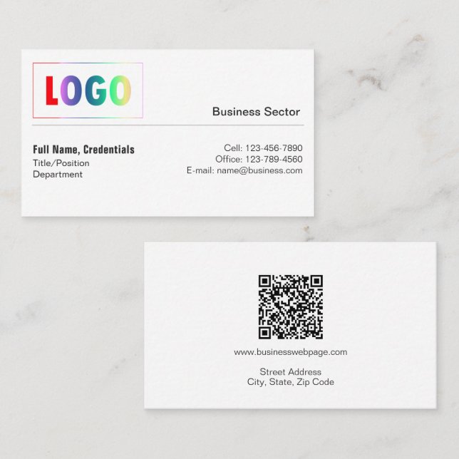 Professional Logo, QR Code Two-Sided Business Card (Front/Back)