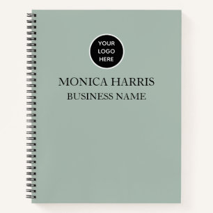 Professional Logo Sage Green Monogram Business Notebook