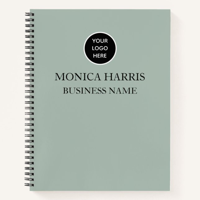 Professional Logo Sage Green Monogram Business Notebook (Front)