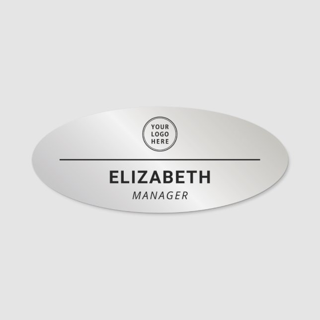 Professional Logo Silver Employee Name Tag (Front)