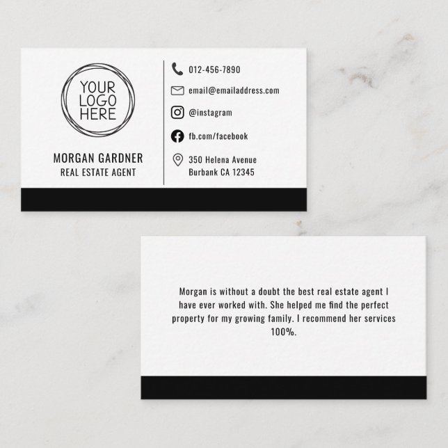 Professional Logo Social Media Icons Real Estate Business Card (Front/Back)
