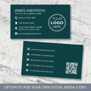 Professional Logo Social Media QR Code Green Business Card
