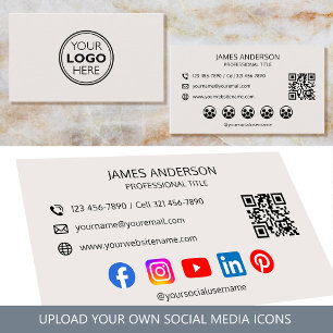 Professional Logo Social Media QR Code Off-White Business Card