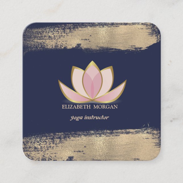 Professional Lotus Flower Faux Gold Brush Stroke  Square Business Card (Front)