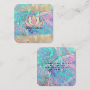 Professional Lotus Gold Brush Stroke Opal Square Business Card