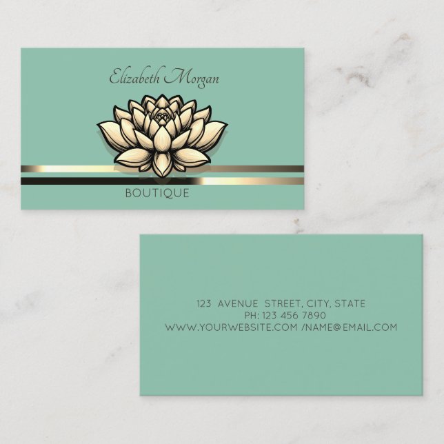 Professional Lotus Stripes Mint Green Business Card (Front/Back)