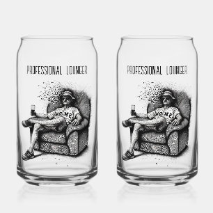 Professional Lounger Black White Ink Personalised Can Glass