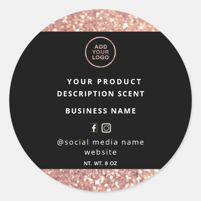 Professional lux rose gold glitter product label (Front)