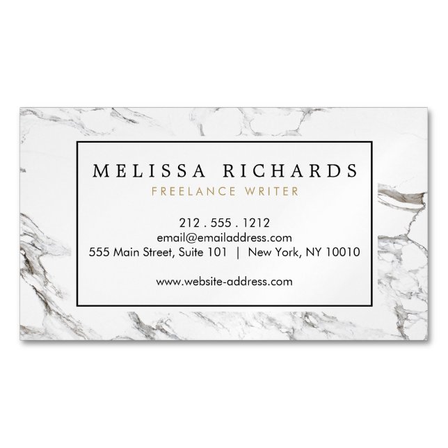 Professional Luxe Minimalist White Marble Magnetic Business Card (Front)