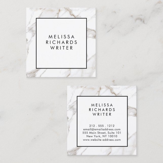 Professional Luxe Minimalist White Marble Square Square Business Card (Front/Back)