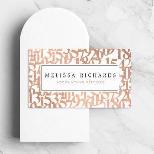 Professional Luxe Rose Gold Numbers Accountant Business Card