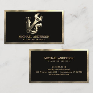 Professional Luxury Black Gold Plumbing Service Bu Business Card