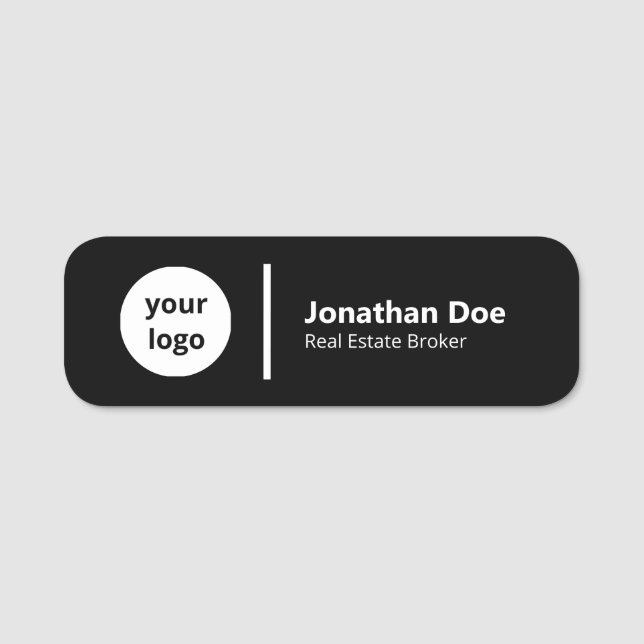 Professional Luxury Black Real Estate Agent Name Tag (Front)