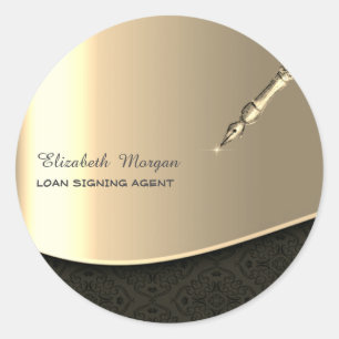 Professional Luxury Gold Pen Notary Classic Round Sticker