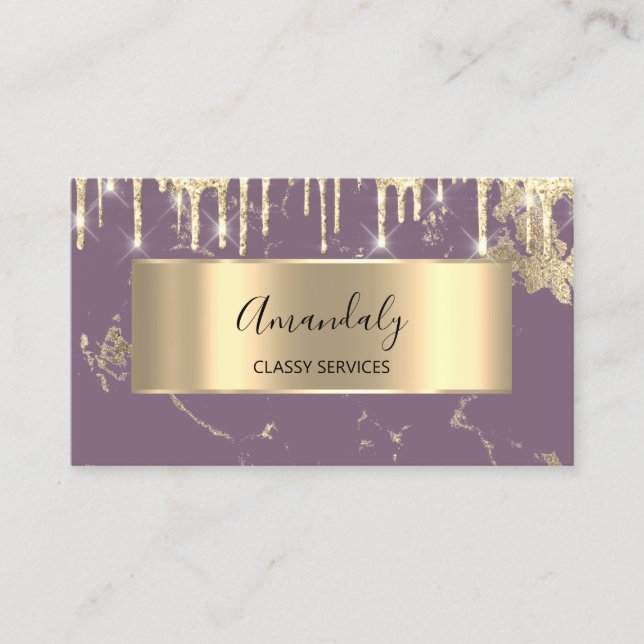 Professional Luxury Gold Royal Marble Purple Drip Business Card (Front)