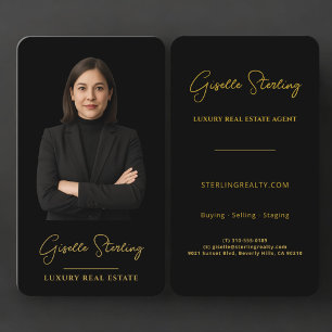 Professional Luxury Real Estate Black Gold  Business Card