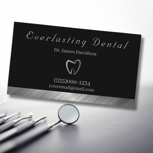 Professional Luxury Silver Tooth Dentist Business Card (Creator Uploaded)