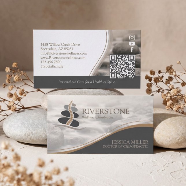 Professional Luxury Stone River Chiropractic  Business Card (Professional Luxury Stone River Chiropractic Business Card)