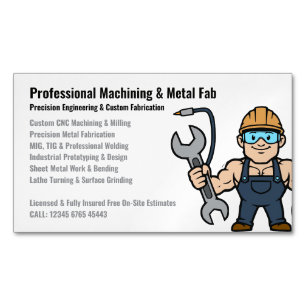 Professional Machining Metal Fabrication Cartoon Magnetic Business Card