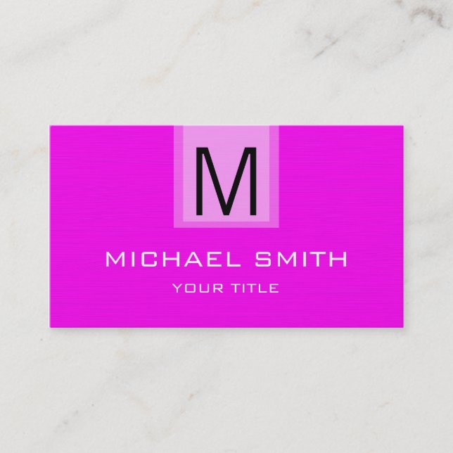 Professional Magenta Solid Colour Monogram Business Card (Front)