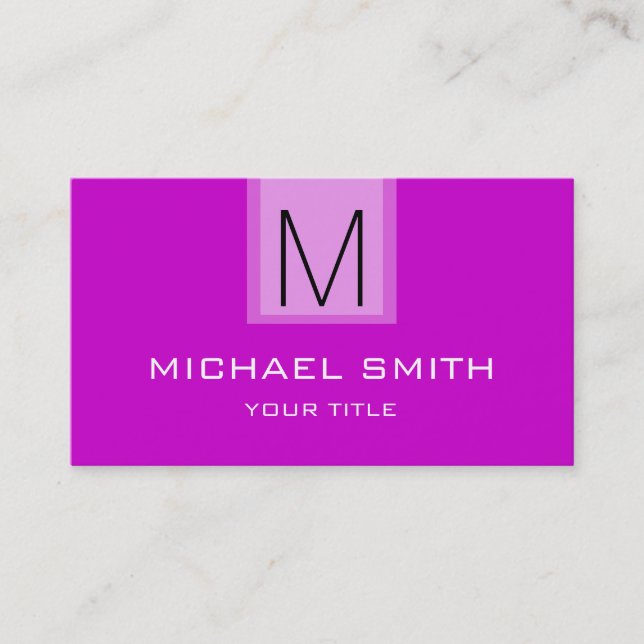 Professional Magenta Solid Colour Monogram Business Card (Front)