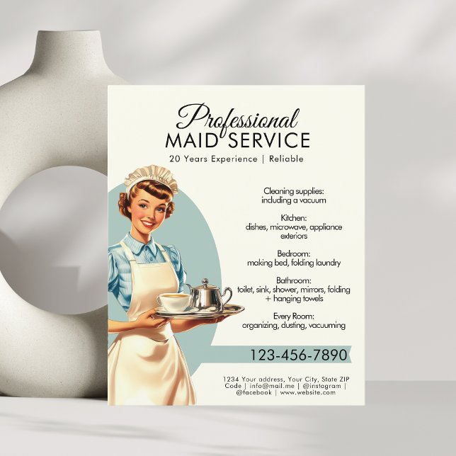Professional Maid Housekeeping Service Retro Flyer (Professional Maid Housekeeping Service Retro Flyer)