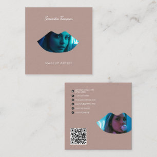 Professional Makeup Artist 2 Photo Lips Pink Square Business Card