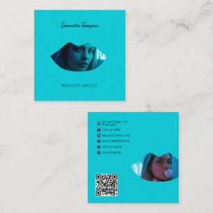 Professional Makeup Artist 2 Photo Lips Turquoise Square Business Card