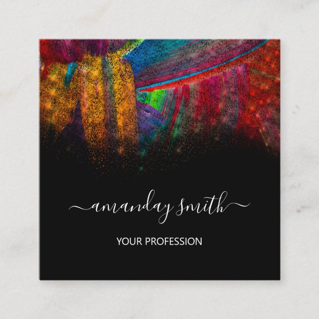Professional Makeup Artist Artwork Abstract Black Square Business Card (Front)