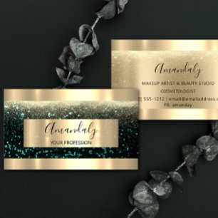 Professional Makeup Artist Event Planner Gold Teal Business Card
