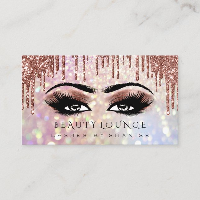 Professional Makeup Artist Eyelash Bronze Glitter Appointment Card (Front)