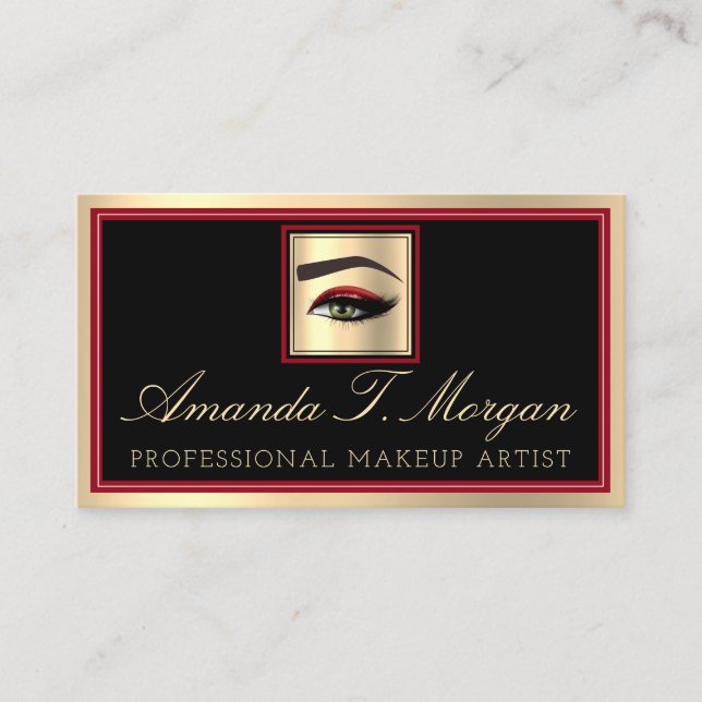 Professional Makeup Artist Eyelash Gold Red Black Business Card (Front)