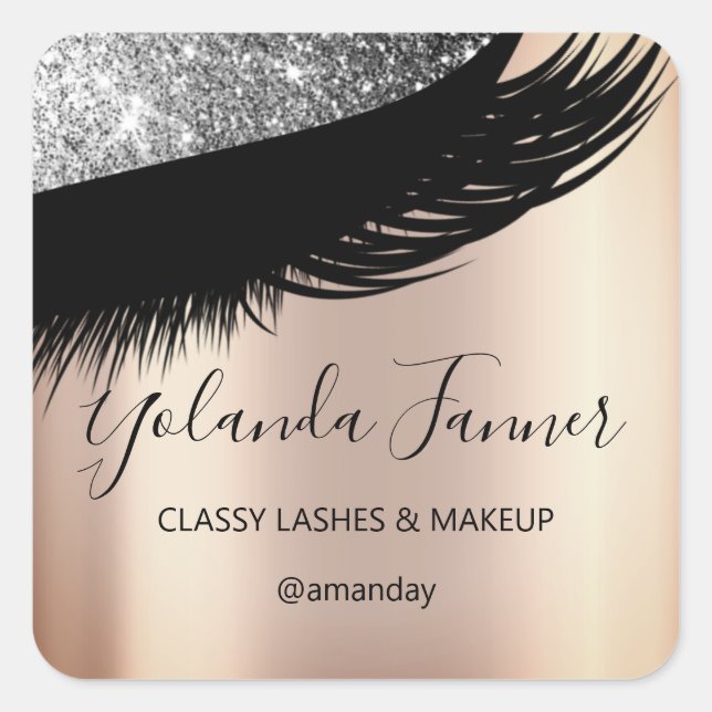 Professional Makeup Artist Eyelash Unique RoseGray Square Sticker (Front)