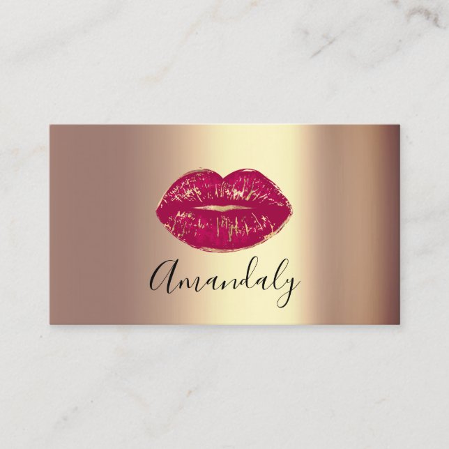 Professional Makeup Artist Kiss Lips Golden Red Business Card (Front)