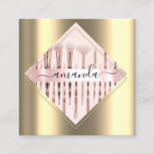 Professional Makeup Artist Logo Brushes Rose Gold Square Business Card