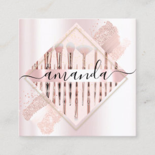 Professional Makeup Artist Logo Brushes Rose Pink  Square Business Card