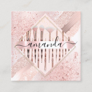 Professional Makeup Artist Logo Brushes Rose Pink Square Business Card