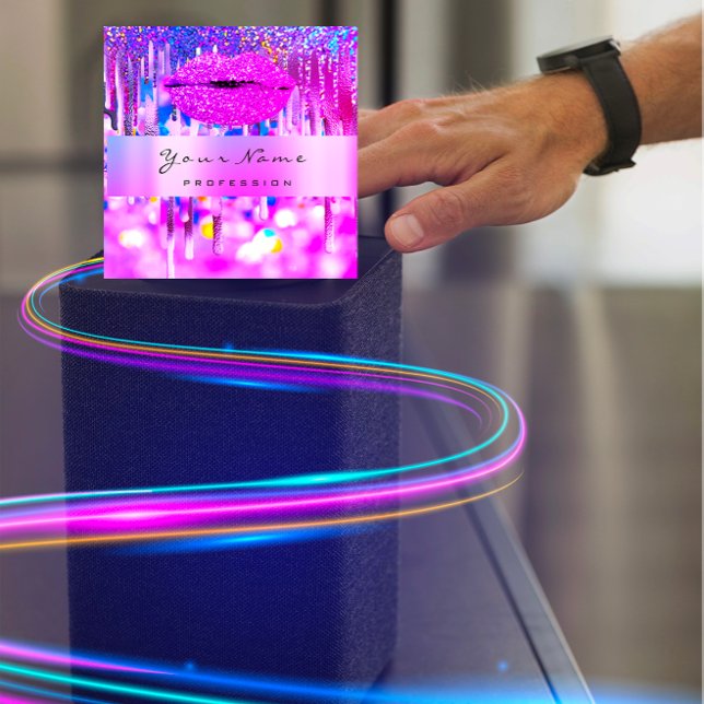 Professional Makeup Artist Logo Lip Holograph Drip Square Business Card (Professional Makeup Artist Logo Lip Holograph Drip Square Business Card)