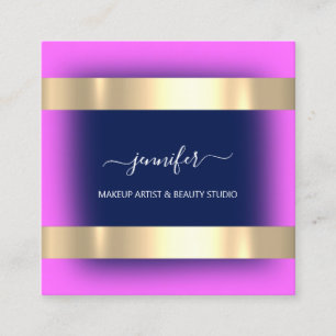 Professional Makeup Artist Modern Pink  Blue Navy Square Business Card