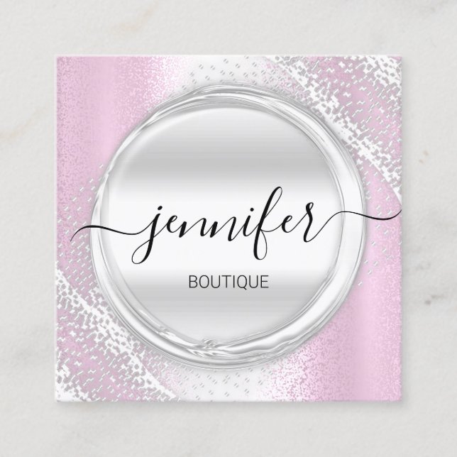 Professional Makeup Artist Pink Silver Grey Logo Square Business Card (Front)