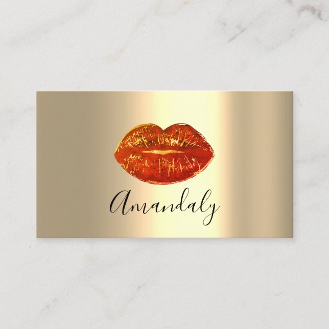 Professional Makeup Artist Red Kiss Lips Gold Lux Business Card (Front)