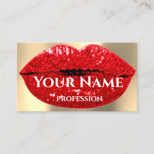 Professional Makeup Artist Red Lips Gold Glitter Business Card