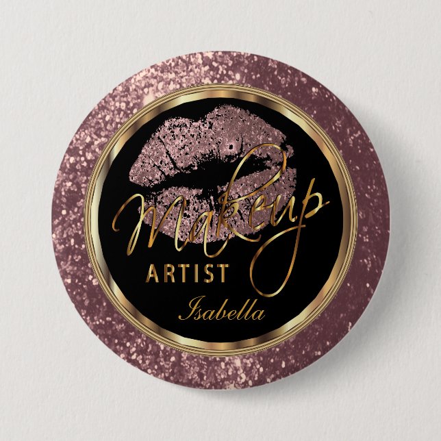 Professional Makeup Artist Rose, Black and Gold 7.5 Cm Round Badge (Front)