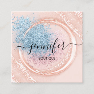 Professional Makeup Artist Rose Blue Logo Square Business Card