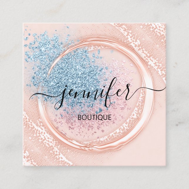 Professional Makeup Artist Rose Blue Logo Square Business Card (Front)