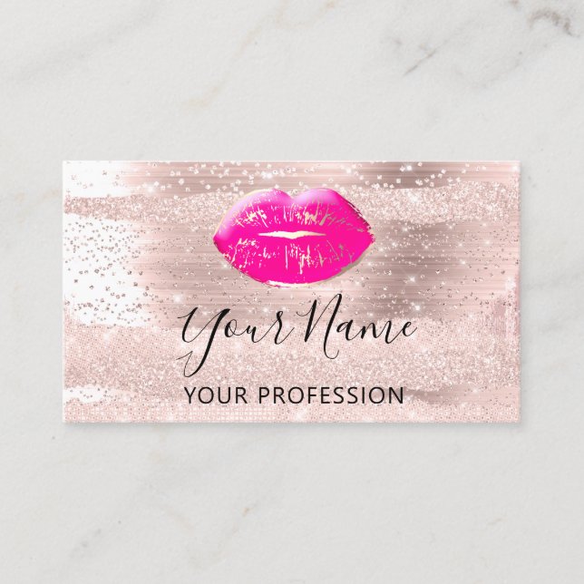 Professional Makeup Artist Rose Kiss Lip Pink Gold Business Card (Front)