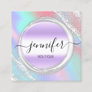 Professional Makeup Artist Silver Holograph Custom Square Business Card