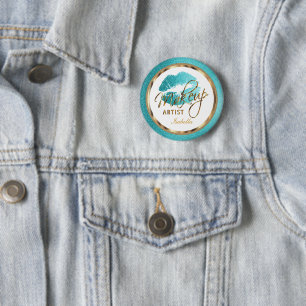 Professional Makeup Artist Teal, Gold and White 6 Cm Round Badge